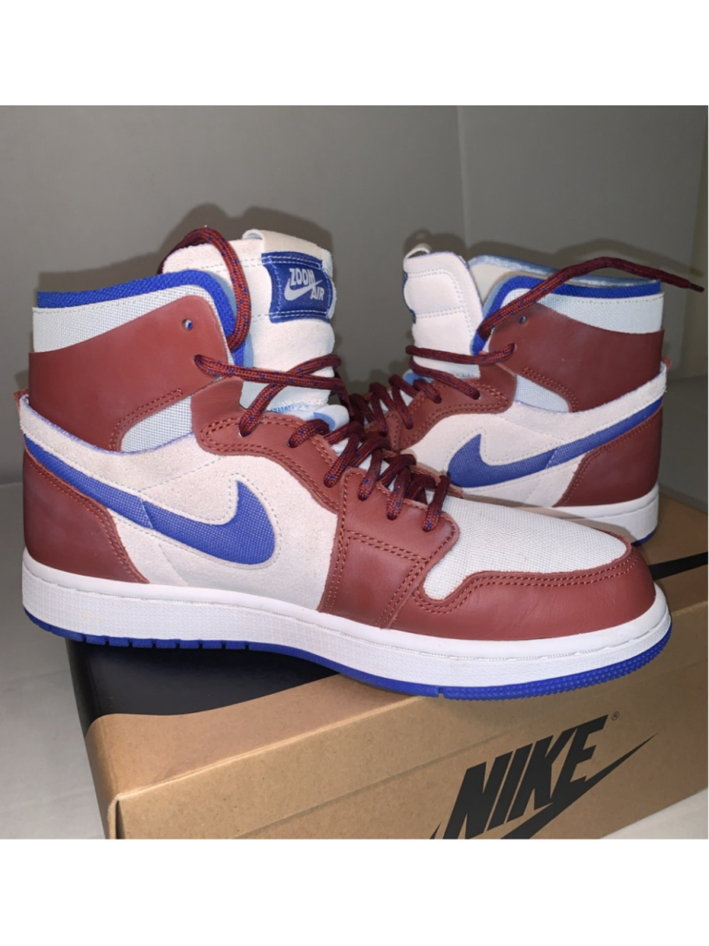Air Jordan 1 Zoom Air Comfort Hyper Royal Rust Red White Sneakers Womens 8.5